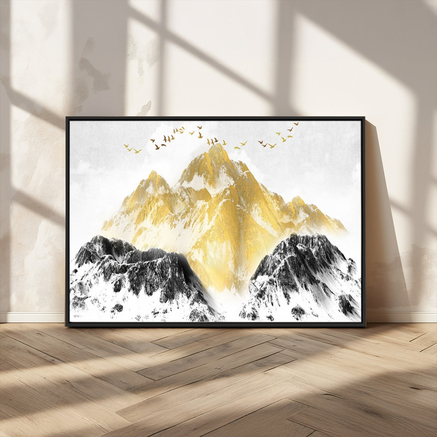 37733-MGV-CV-36X24-Golden Mountain Wall Art – Modern Abstract Landscape Canvas Print with Birds, Luxury Nature Decor for Living Room, Bedroom, or