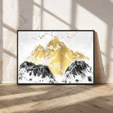 37733-MGV-CV-36X24-Golden Mountain Wall Art – Modern Abstract Landscape Canvas Print with Birds, Luxury Nature Decor for Living Room, Bedroom, or