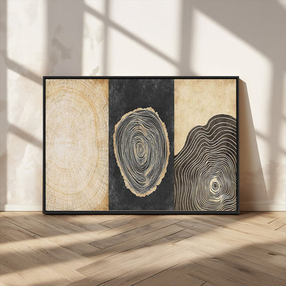 77785-MGV-CV-36X24-Tree Ring Abstract Wall Art – Rustic Wood Growth Pattern Canvas Prints, Modern Nature-Inspired Decor for Living Room or Office