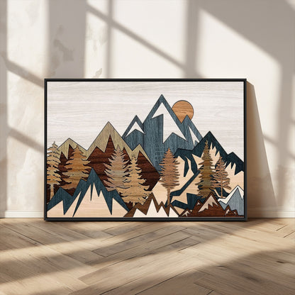 67950-MGV-CV-36X24-Modern Wood Wall Art Canvas Print, Framed Mountain Range Art Picture Print, Wood Mountain Range Perfect Rustic Decor Artwork