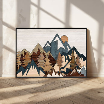 67950-MGV-CV-36X24-Modern Wood Wall Art Canvas Print, Framed Mountain Range Art Picture Print, Wood Mountain Range Perfect Rustic Decor Artwork