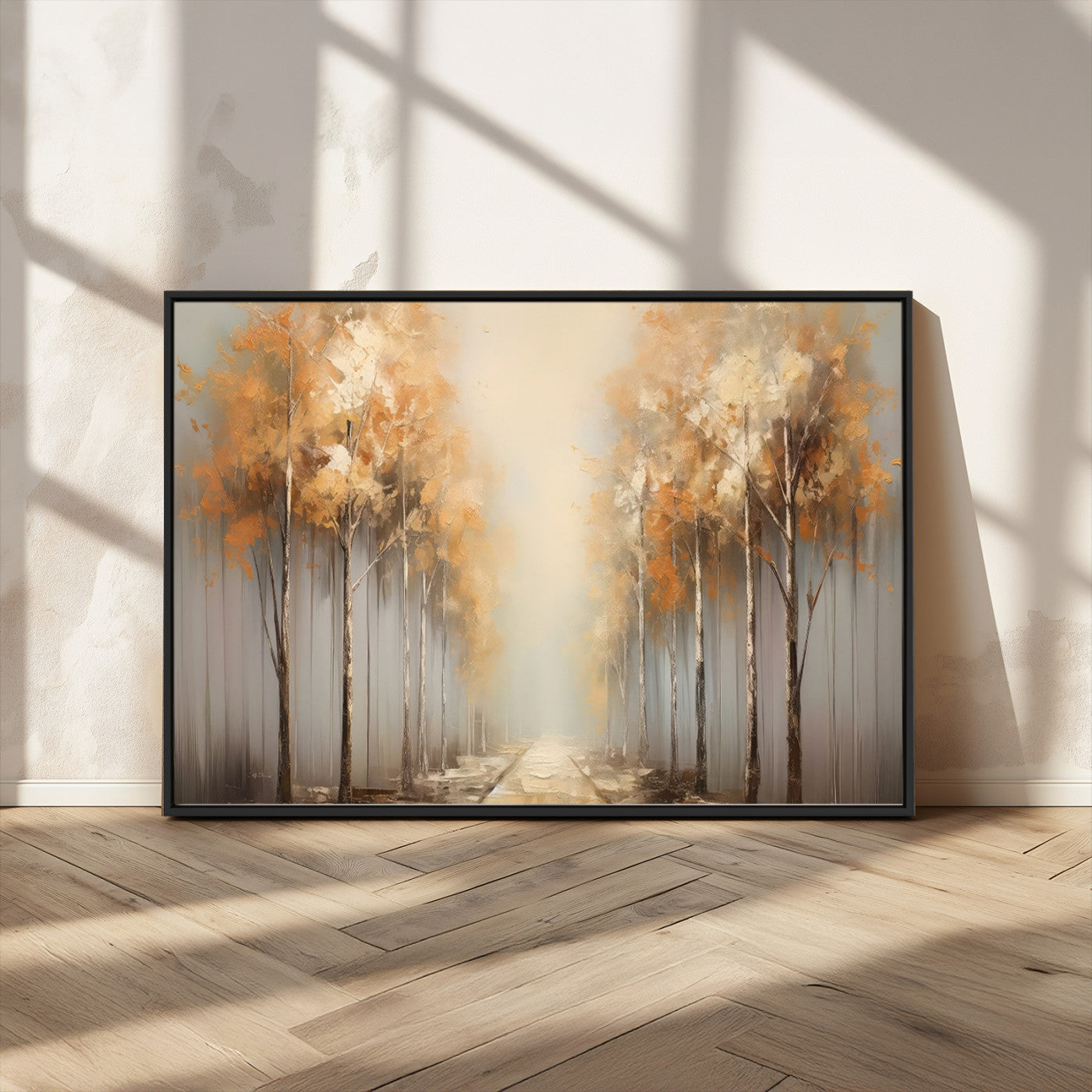 95004-MGV-CV-36X24-Autumn Forest Path Wall Art – Hand Painted Canvas Print with Golden Trees, Modern Nature Landscape Decor for Living Room, Bedroom
