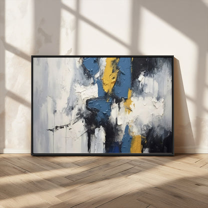 63850-MGV-CV-36X24-Abstract Blue and Yellow Wall Art – Modern Textured Canvas Painting, Bold Contemporary Artwork for Living Room, Bedroom or Office