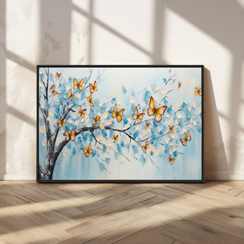 59455-MGV-CV-36X24-Butterfly Tree Branch Wall Art – Blue and Yellow Abstract Canvas Print, Modern Nature Artwork for Living Room, Bedroom or Office