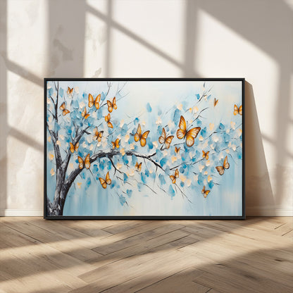 59455-MGV-CV-36X24-Butterfly Tree Branch Wall Art – Blue and Yellow Abstract Canvas Print, Modern Nature Artwork for Living Room, Bedroom or Office