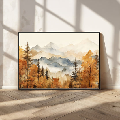 72950-MGV-CV-36X24-Autumn Mountain Forest Wall Art – Golden Fall Landscape Canvas Print, Nature-Inspired Home Decor for Living Room, Bedroom or