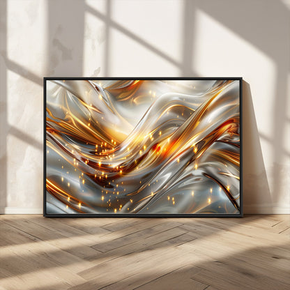 Lines1-MGV-FC-36X24_Black-Abstract Metallic Wall Art – Silver and Gold Wave Canvas Print with Sparkling Accents, Modern Luxury Decor for Living Room, Office