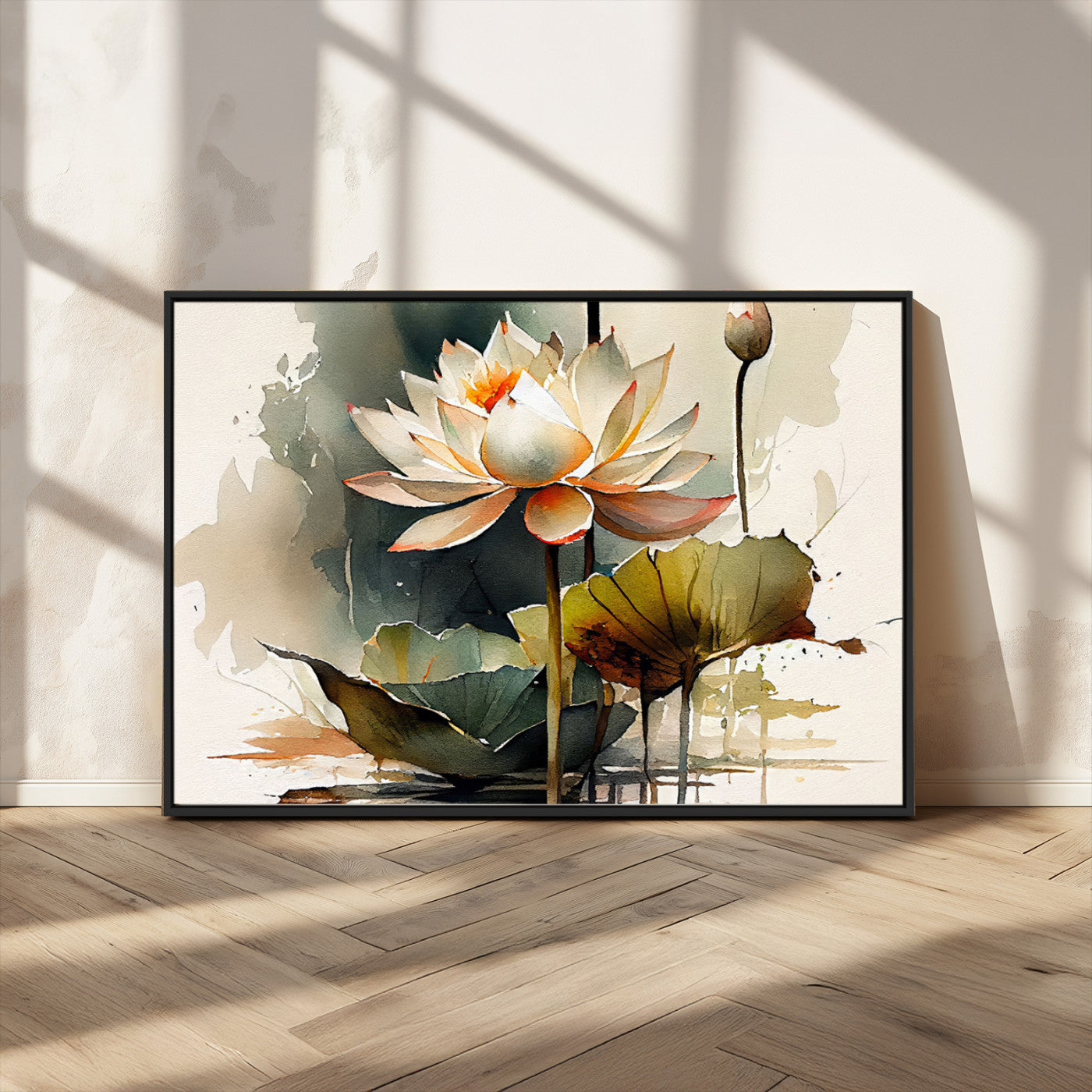 62531-MGV-FC-36X24_Black-Lotus Flower Wall Art – Watercolor Botanical Canvas Print, Tranquil Nature Artwork for Living Room, Bedroom or Meditation Space