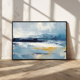 19746-MGV-CV-36X24-Abstract Ocean Wall Art – Modern Coastal Canvas Print with Blue, White and Gold Textures, Contemporary Seascape Painting for