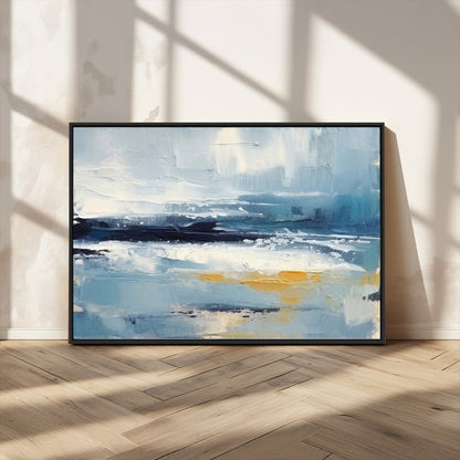 19746-MGV-CV-36X24-Abstract Ocean Wall Art – Modern Coastal Canvas Print with Blue, White and Gold Textures, Contemporary Seascape Painting for
