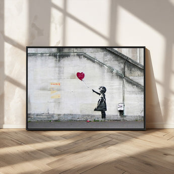 50559-MGV-CV-36X24-Banksy Girl with Balloon Wall Art – Famous Street Graffiti Canvas Print, Modern Urban Artwork for Living Room, Bedroom or Office