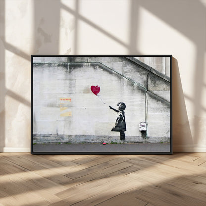 50559-MGV-CV-36X24-Banksy Girl with Balloon Wall Art – Famous Street Graffiti Canvas Print, Modern Urban Artwork for Living Room, Bedroom or Office