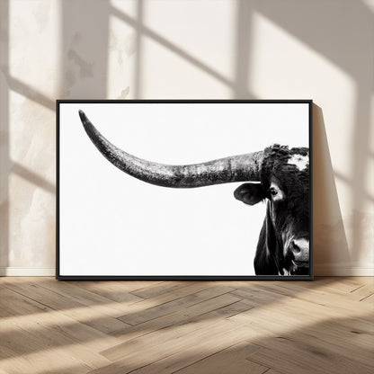 31699-MGV-FC-36X24_Black-Longhorn Wall Art – Black and White Texas Longhorn Cow Canvas Print, Rustic Western Farmhouse Artwork for Living Room, Bedroom or