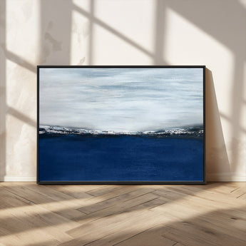 62197-MGV-CV-36X24-Abstract Ocean Wall Art – Minimalist Blue and White Canvas Print, Modern Coastal Seascape Painting for Bedroom, Living Room or