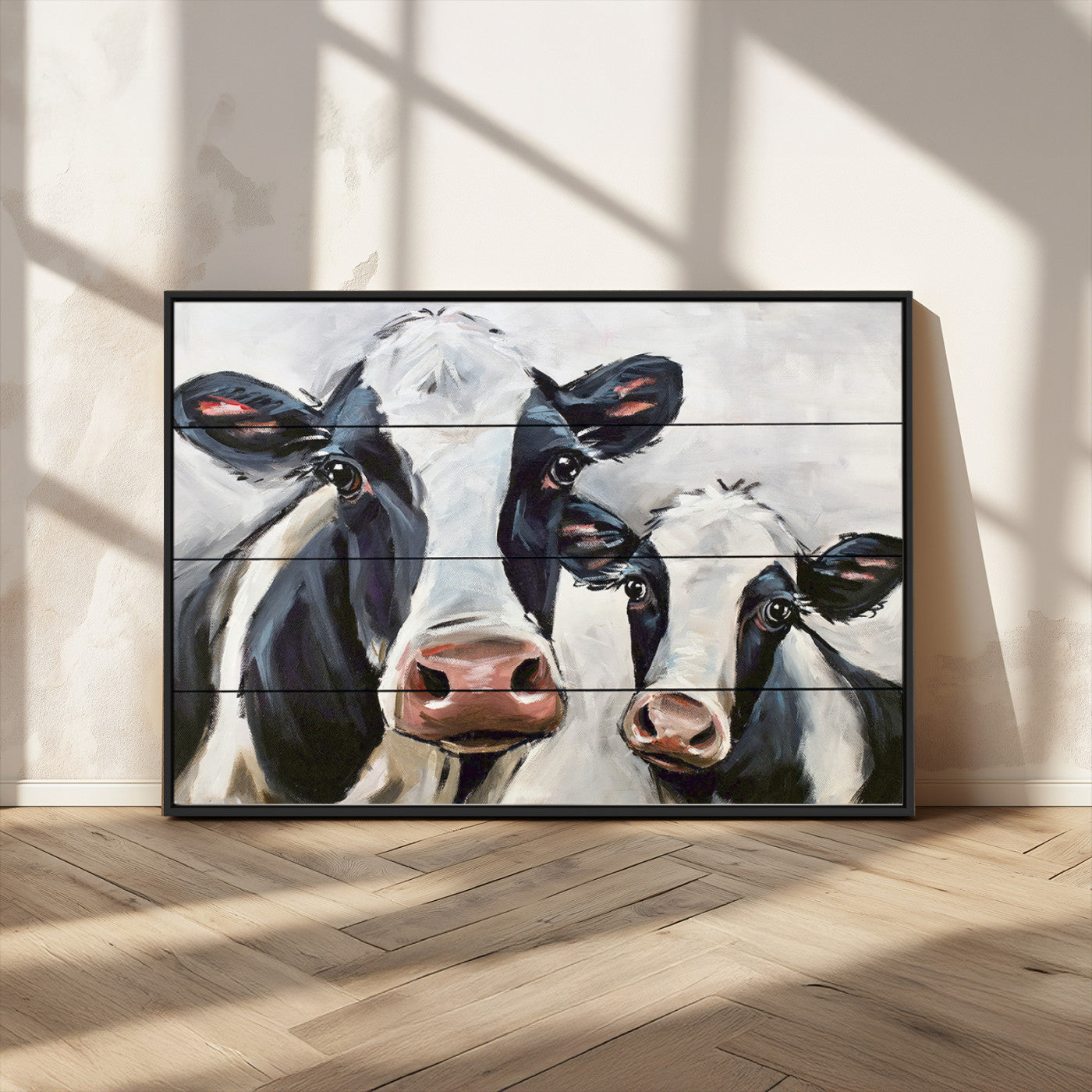 28934-MGV-CV-36X24-Farmhouse Cow Wall Art – Rustic Black and White Dairy Cattle Canvas Print, Country Barn Animal Painting for Kitchen, Living Room