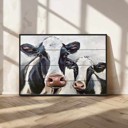 28934-MGV-CV-36X24-Farmhouse Cow Wall Art – Rustic Black and White Dairy Cattle Canvas Print, Country Barn Animal Painting for Kitchen, Living Room