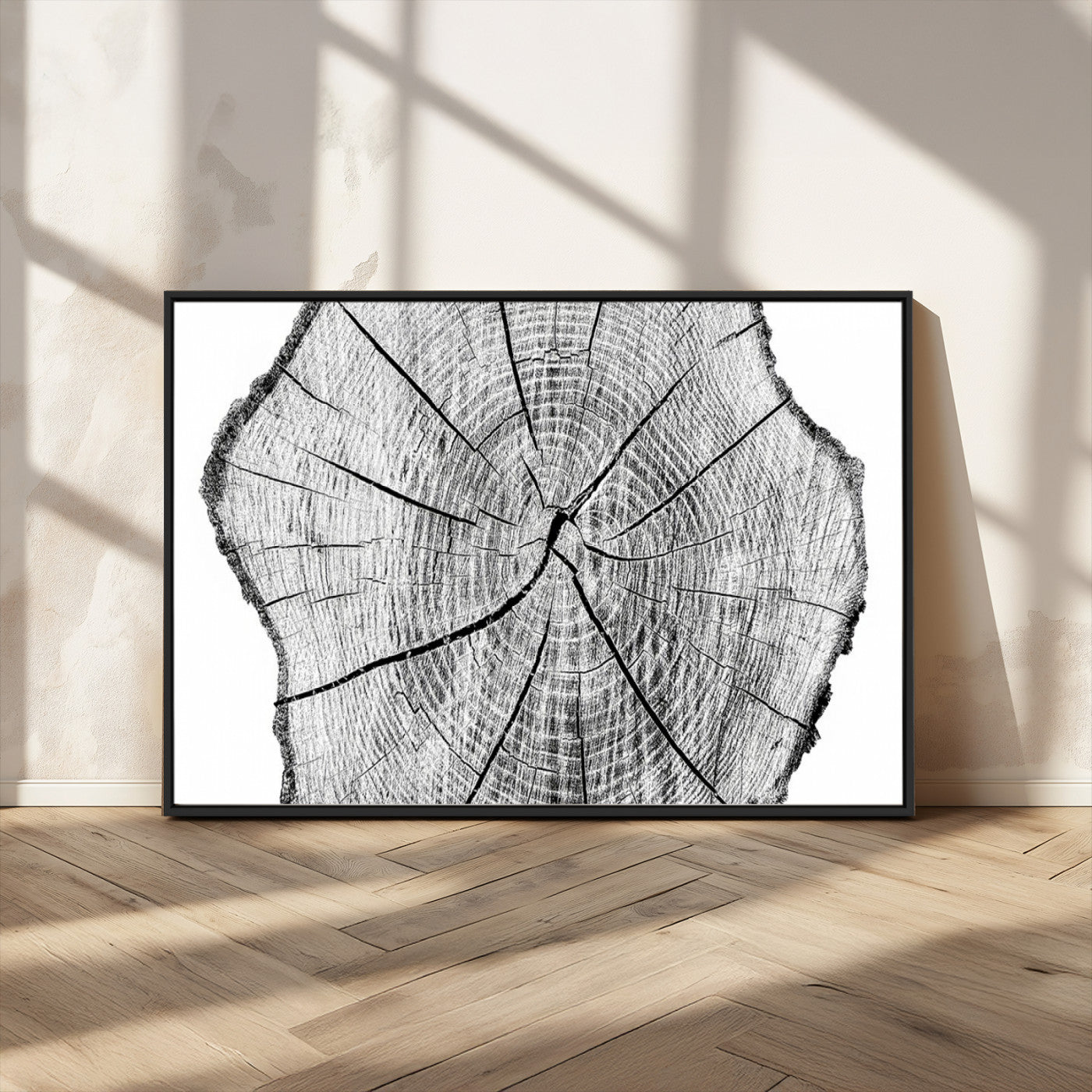 98709-MGV-CV-36X24-Tree Ring Wall Art – Black and White Canvas Print Rustic Wood Cross Section, Minimal Nature Inspired Decor for Living Room,