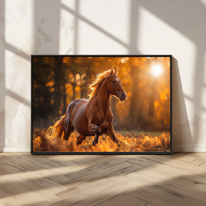 92144-MGV-CV-36X24-Sunset Horse Wall Art Canvas Print, Framed Horse Barn Art Picture Print, Majestic Horse Perfect Rustic Farmhouse Decor Artwork