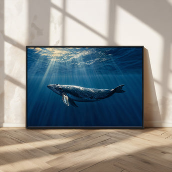 18052-MGV-CV-36X24-Whale Wall Art – Majestic Ocean Canvas Print Marine Life Underwater Sunlight Scene, Nautical Coastal Decor for Living Room,