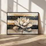 18807-MGV-CV-36X24-Lotus Flower Wall Art Canvas Print, Framed Abstract Lotus Art Picture Print, White Lotus Flower Perfect Abstract Floral Decor