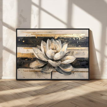 18807-MGV-CV-36X24-Lotus Flower Wall Art Canvas Print, Framed Abstract Lotus Art Picture Print, White Lotus Flower Perfect Abstract Floral Decor