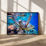 12683-MGV-CV-36X24-Sea Turtle Wall Art – Graceful Ocean Canvas Print with Coral Reef and Tropical Fish, Coastal Marine Life Decor for Beach House,