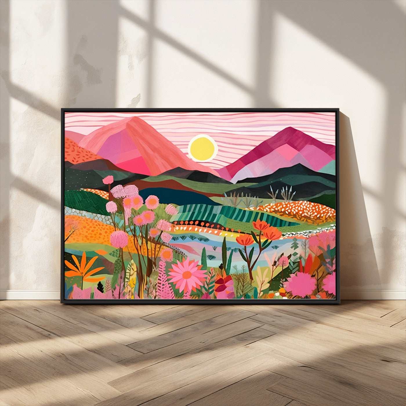 89452-MGV-CV-36X24-Floral Sunset Landscape Wall Art – Colorful Mountain and Meadow Canvas Print, Vibrant Botanical Nature Artwork for Living Room,