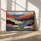 32131-MGV-CV-36X24-Japanese Mount Fuji Wall Art – Abstract Landscape Canvas Print with Swirling Sky & River, Modern Minimalist Asian Inspired Poster
