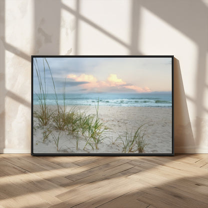 Test1001-MGV-CV-36X24-Coastal Beach Wall Art – Panoramic Ocean Waves and Sandy Dunes Canvas Print, Serene Seascape with Sea Oats for Relaxing Home or