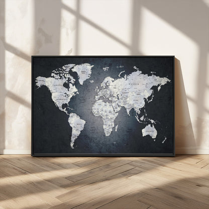 19124-MGV-CV-36X24-Modern World Map Wall Art – Black and White Canvas Print, Minimalist Global Map Decor for Office, Study, Bedroom or Living Room