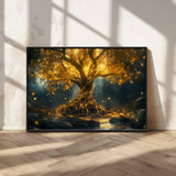 92739-MGV-CV-36X24-Glowing Tree Wall Art – Enchanted Golden Forest Canvas Print, Mystical Illuminated Nature Painting Poster for Living Room,