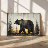 83875-MGV-CV-36X24-Sunset Bear Wall Art – Rustic Wildlife Canvas Print with Forest Silhouette, Cabin Lodge Decor for Living Room or Office
