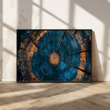 65231-MGV-CV-36X24-Blue and Gold Tree Ring Wall Art – Rustic Abstract Wood Slice Canvas Print, Modern Nature Inspired Artwork for Living Room,