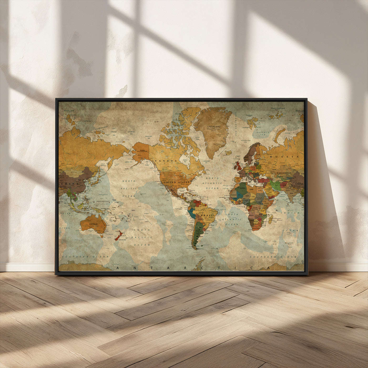 52482-MGV-CV-36X24-Vintage World Map Wall Art – Antique Style Canvas Print, Rustic Old World Map Artwork for Office, Study, Classroom, Living Room