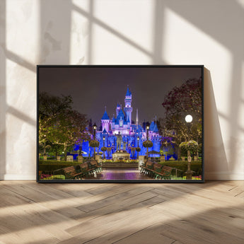 63560-MGV-FC-36X24_Black-Fairy Tale Castle Wall Art – Magical Night Scene Canvas Print with Lights and Gardens, Fantasy Architecture Artwork for Living