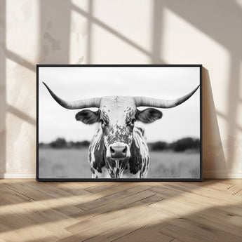 20272-MGV-CV-36X24-Texas Longhorn Wall Art – Black and White Cowboy Western Canvas Print, Rustic Farmhouse Cattle Photography Decor for Ranch, Barn