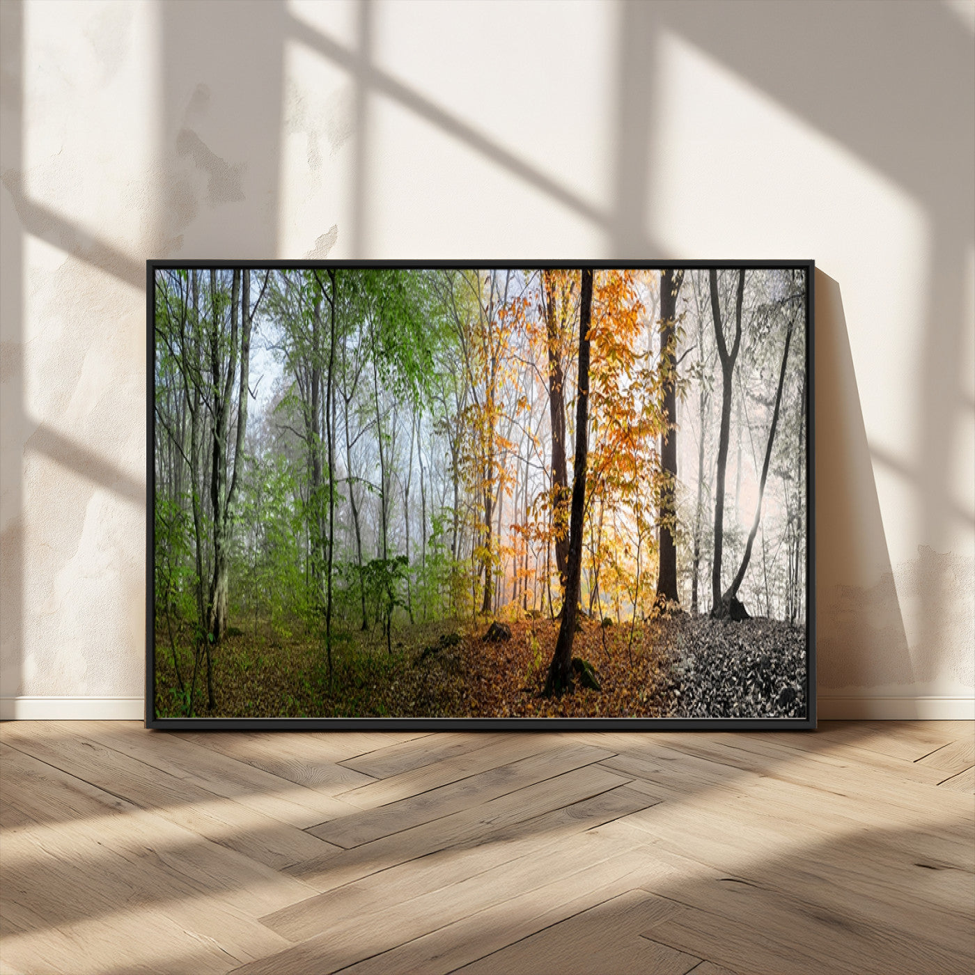 95317-MGV-CV-36X24-Four Seasons Forest Wall Art – Panoramic Nature Canvas Print Showing Spring, Summer, Autumn and Winter Landscape for Living Room,