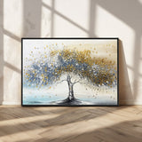 24771-MGV-FC-36X24_Black-Silver Tree Wall Art Canvas Print, Framed Golden Leaves Art Picture Print, Metallic Tree Perfect Minimalist Luxury Decor Artwork