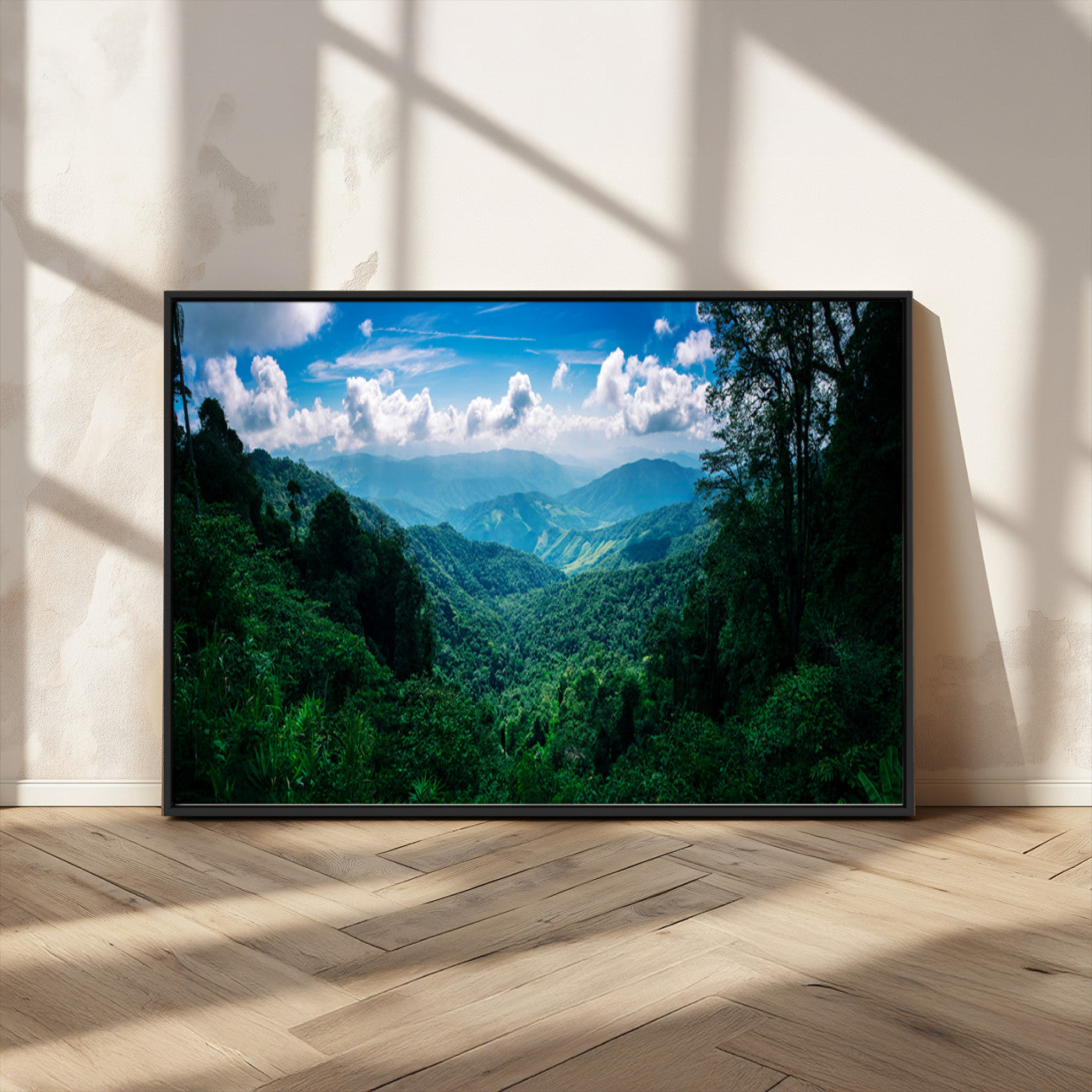 74439378-MGV-CV-36X24-Tropical Jungle Wall Art Canvas Print, Framed Lush Valley Art Picture Print, Forest Mountains Perfect Tropical Wilderness Decor