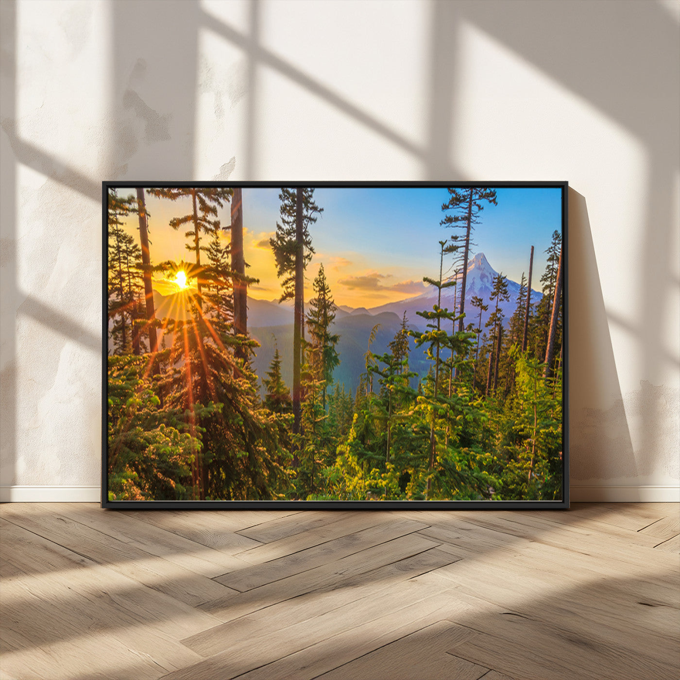 83544043-MGV-CV-36X24-Forest Sunset Wall Art Canvas Print, Framed Sunset Trees Art Picture Print, Green Pines Perfect Rustic Nature Decor Artwork