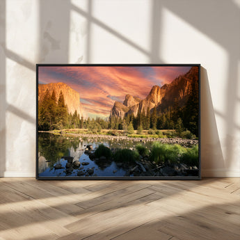 31199457-MGV-CV-36X24-Yosemite Valley Wall Art Canvas Print, Framed El Capitan Art Picture Print, Sunset Sky Perfect Vibrant Western Decor Artwork