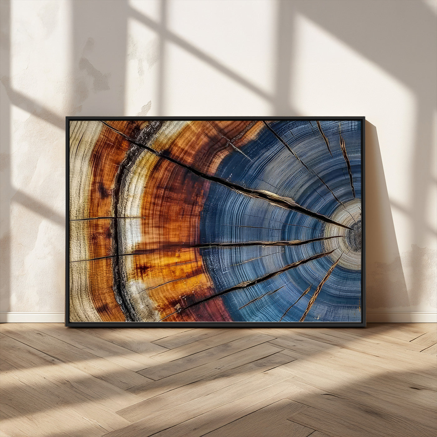 96890915-MGV-CV-36X24-Abstract Tree Ring Wall Art – Rustic Nature Canvas Print with Wood Grain Texture, Modern Earth Tone Artwork for Office, Living
