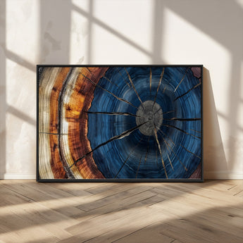 60099360-MGV-CV-36X24-Blue Tree Ring Wall Art – Rustic Wood Grain Canvas Print, Modern Abstract Artwork with Natural Texture for Living Room, Bedroom,