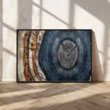 91368647-MGV-FC-36X24_Black-Smoky Blue Tree Ring Wall Art – Rustic Wood Cross Section Canvas Print, Modern Nature Inspired Decor for Living Room, Office, or