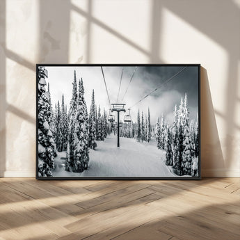 31156828-MGV-CV-36X24-Snowy Pines Wall Art Canvas Print, Framed Ski Lift Art Picture Print, Winter Forest Perfect Moody Lodge Decor Artwork