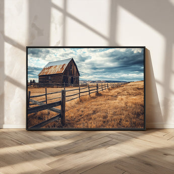 69356982-MGV-CV-36X24-Old Barn Wall Art Canvas Print, Framed Rustic Fence Art Picture Print, Wooden Farmhouse Perfect Rustic Farmhouse Decor Artwork