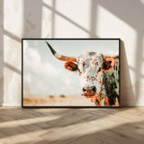 72766375-MGV-FC-36X24_Black-Texas Longhorn Wall Art Canvas Print, Framed Spotted Cow Art Picture Print, Horned Cattle Perfect Rustic Western Decor Artwork
