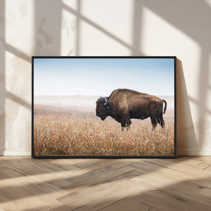 91267849-MGV-CV-36X24-Wild Bison Wall Art Canvas Print, Framed Bison in Prairie Art Picture Print, Rustic Western Perfect Rustic Western Decor Artwork