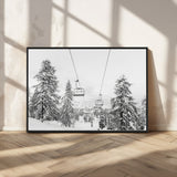 55003599-MGV-FC-36X24_Black-Snowy Ski Lift Wall Art Canvas Print, Framed Winter Forest Art Picture Print, Ski lift Ride Perfect Winter Lodge Decor Artwork
