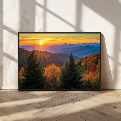 36964931-MGV-FC-36X24_Black-Autumn Mountains Wall Art Canvas Print, Framed Sunset Glow Forest Art Picture Print, Golden Trees Perfect Vibrant Nature Decor